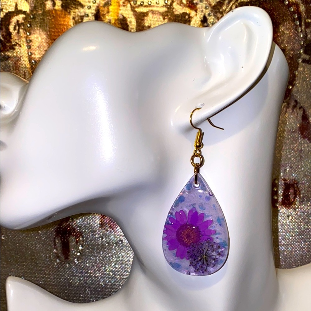 Purple Floral Teardrop Earrings